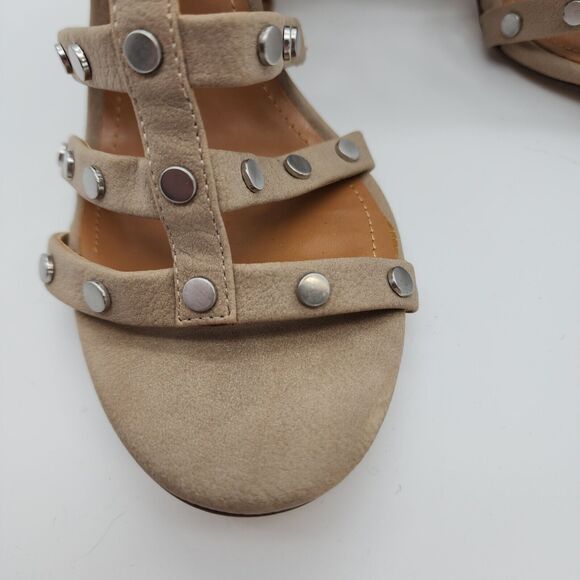 Bcbgeneration Chasta Strappy Sandals Size 9.5M Tan Block Heel Caged Studded - Picture 6 of 13